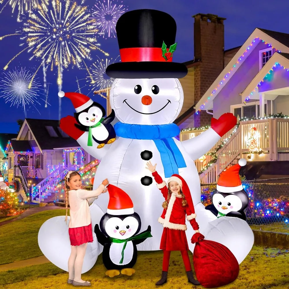LED Christmas Inflatable Snowman And Penguin Yard Decor