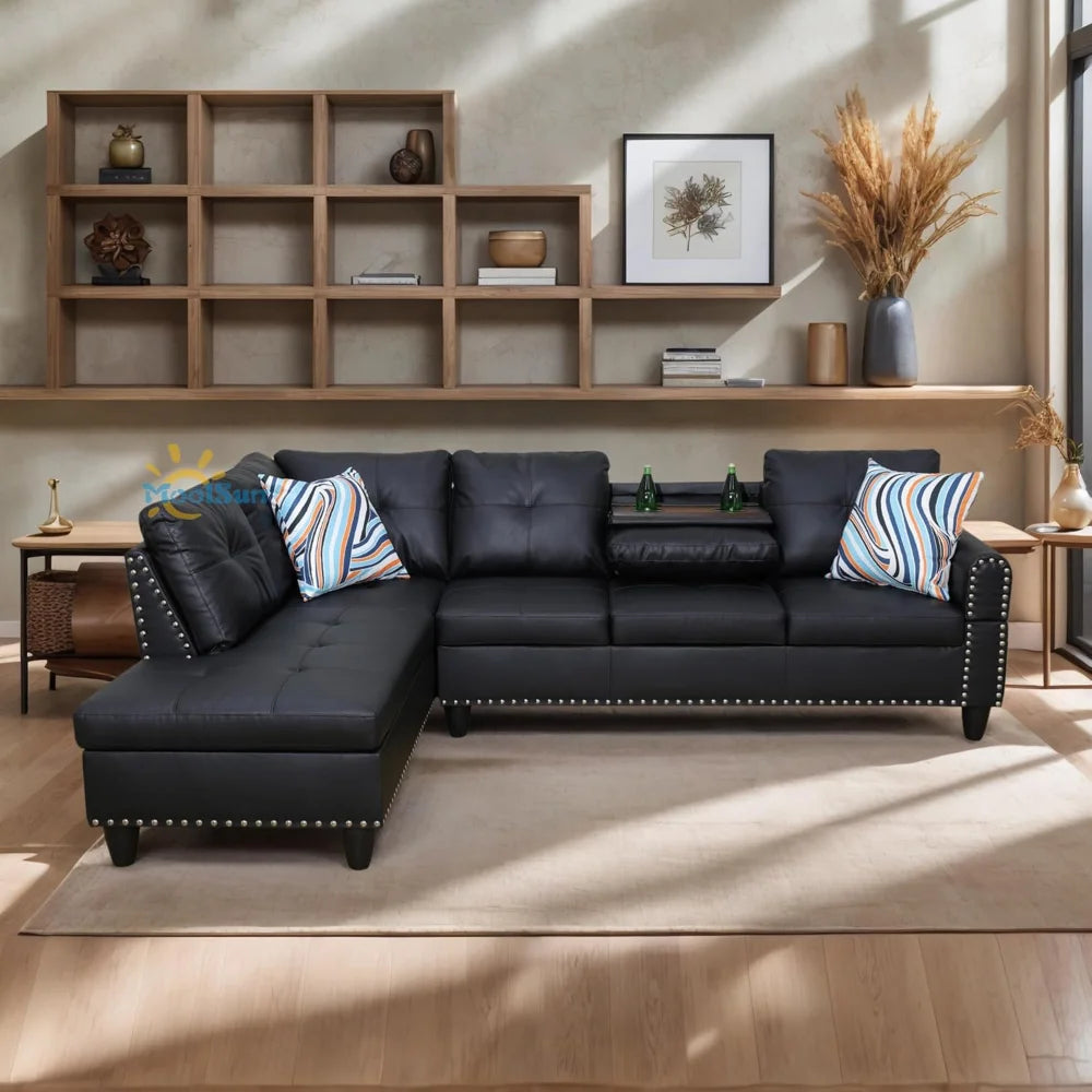 L Shaped Sofa Set Premium Synthetic Leather For Living Room