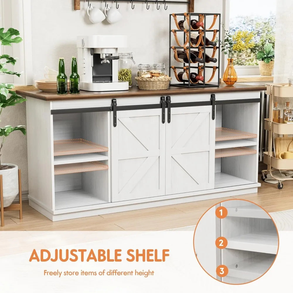 Farmhouse Sideboard Buffet Cabinet With Sliding Doors
