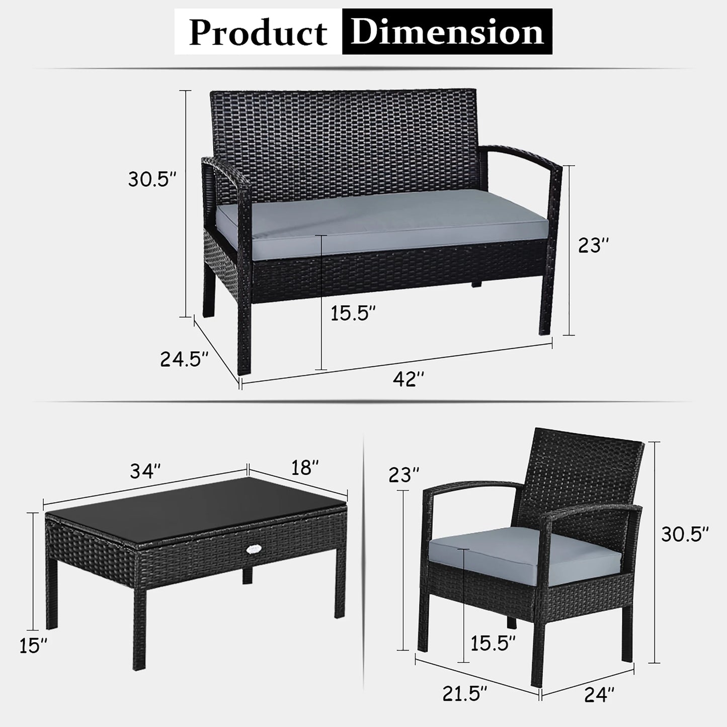 Stylish 4 Piece Outdoor Rattan Wicker Set for Comfort