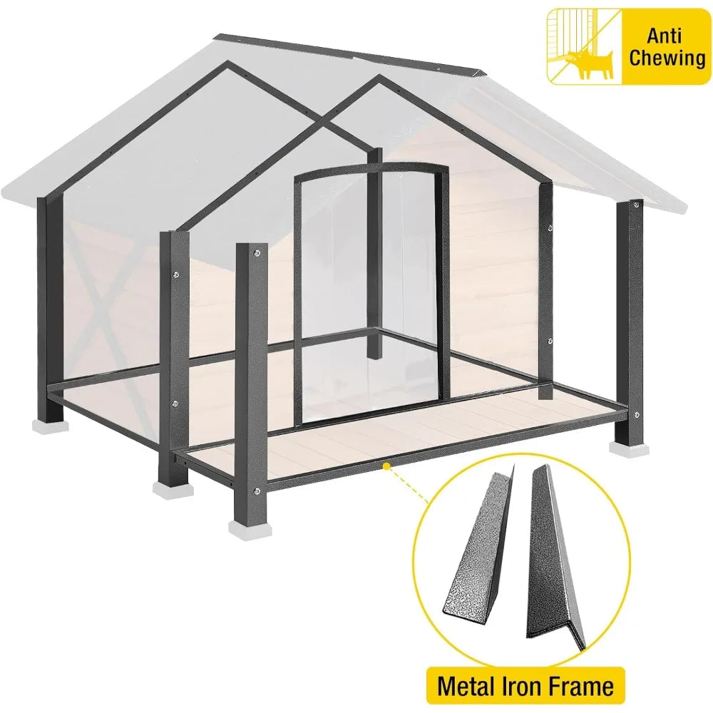 Insulated Outdoor Dog House With Iron Frame And Porch