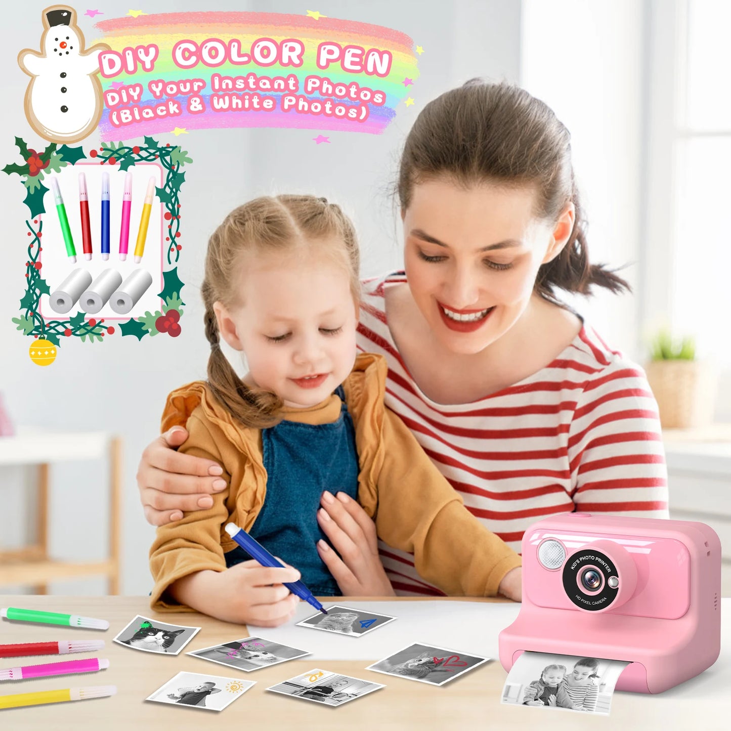 Kids Camera Instant Print Mini 1080P HD Toy For Toddlers