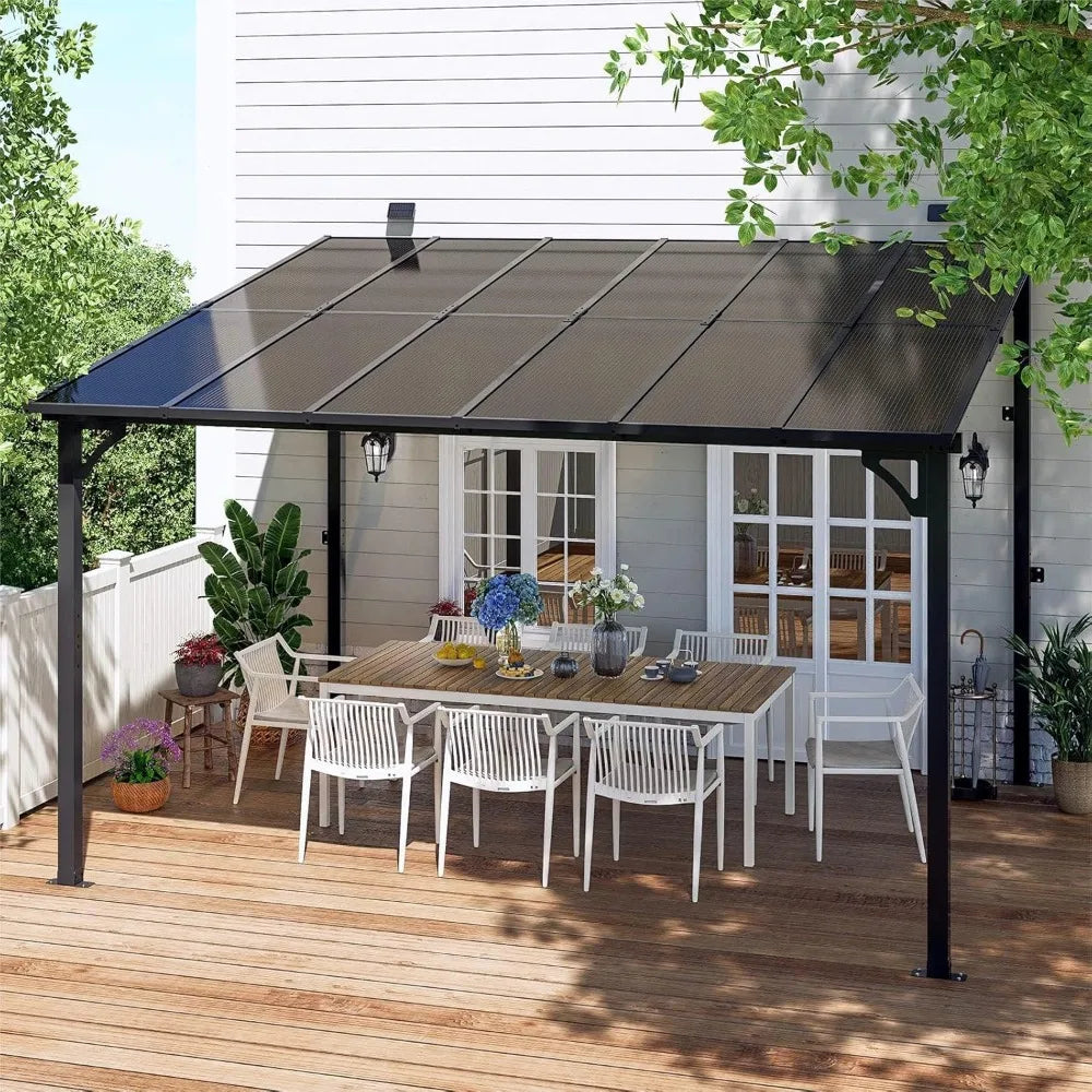 Wall Mounted Lean To Metal Gazebo Awning For Patio Black