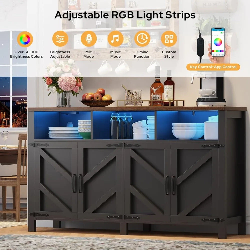 Buffet Sideboard With Power Outlets And Led Light 55 Inch