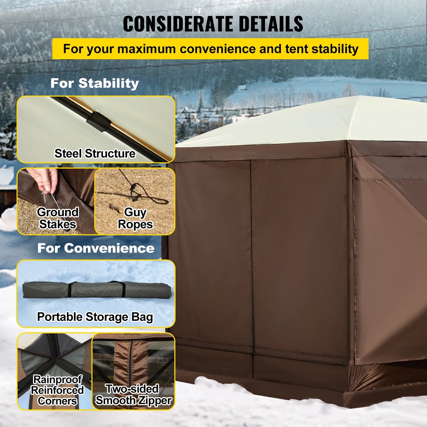 SucceBuy Spacious Pop Up Camping Gazebo Shelter 12x12