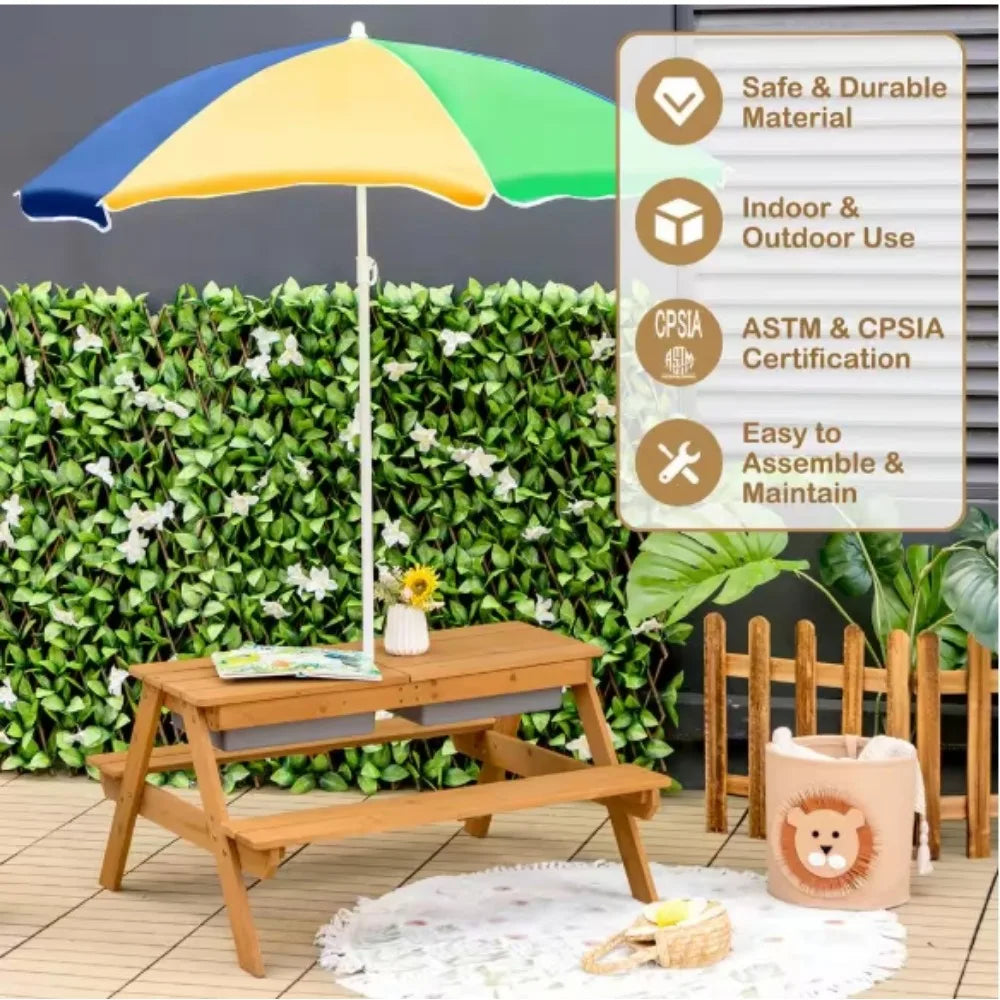3-in-1 Kids Wood Picnic Table for Outdoor Fun