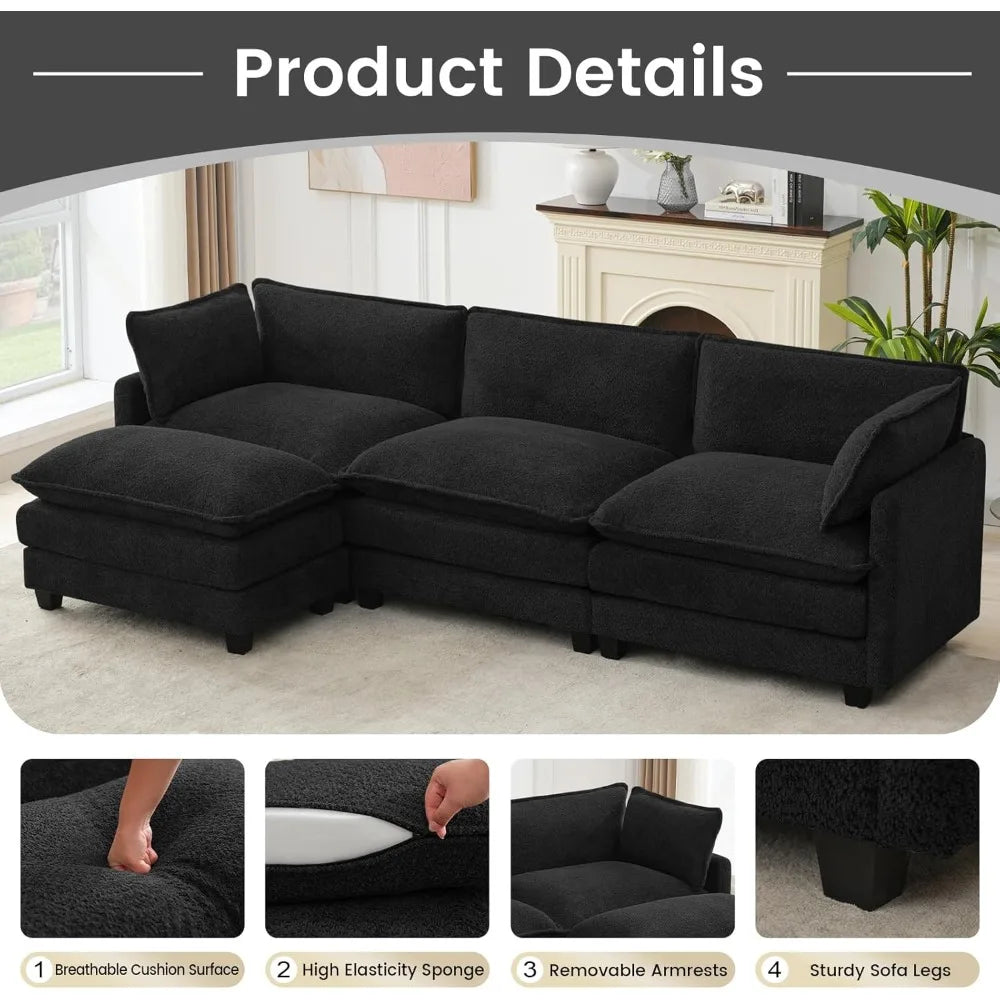 Modular Sectional Couch With Movable Ottoman L Shaped Sofa