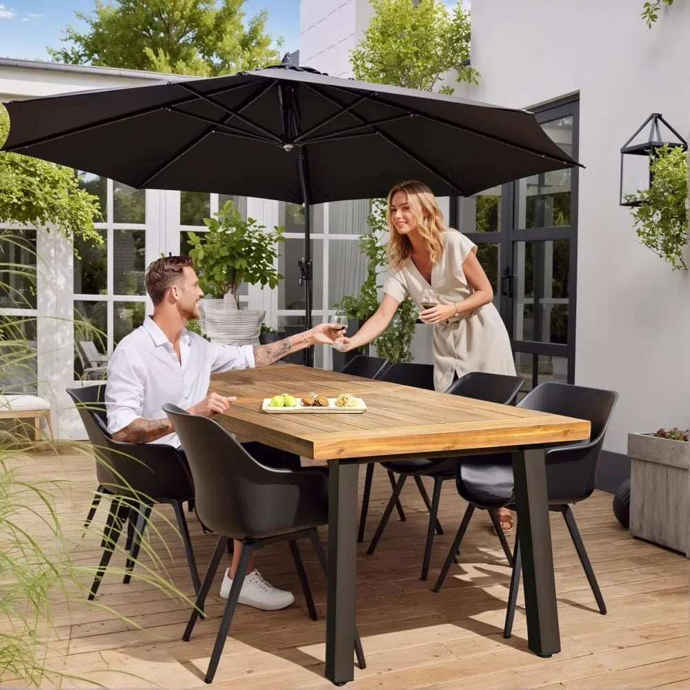 Acacia Wood Dining Table For Six With Iron Legs Outdoor