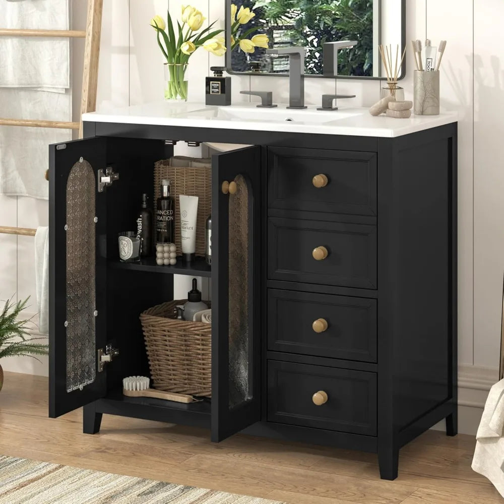 Modern 36 Inch Bathroom Vanity Cabinet with Sink and Storage