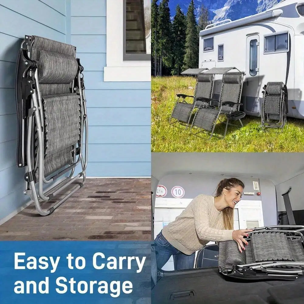 Heavy Duty Zero Gravity Folding Lounge Chair with Canopy and Cup Holder
