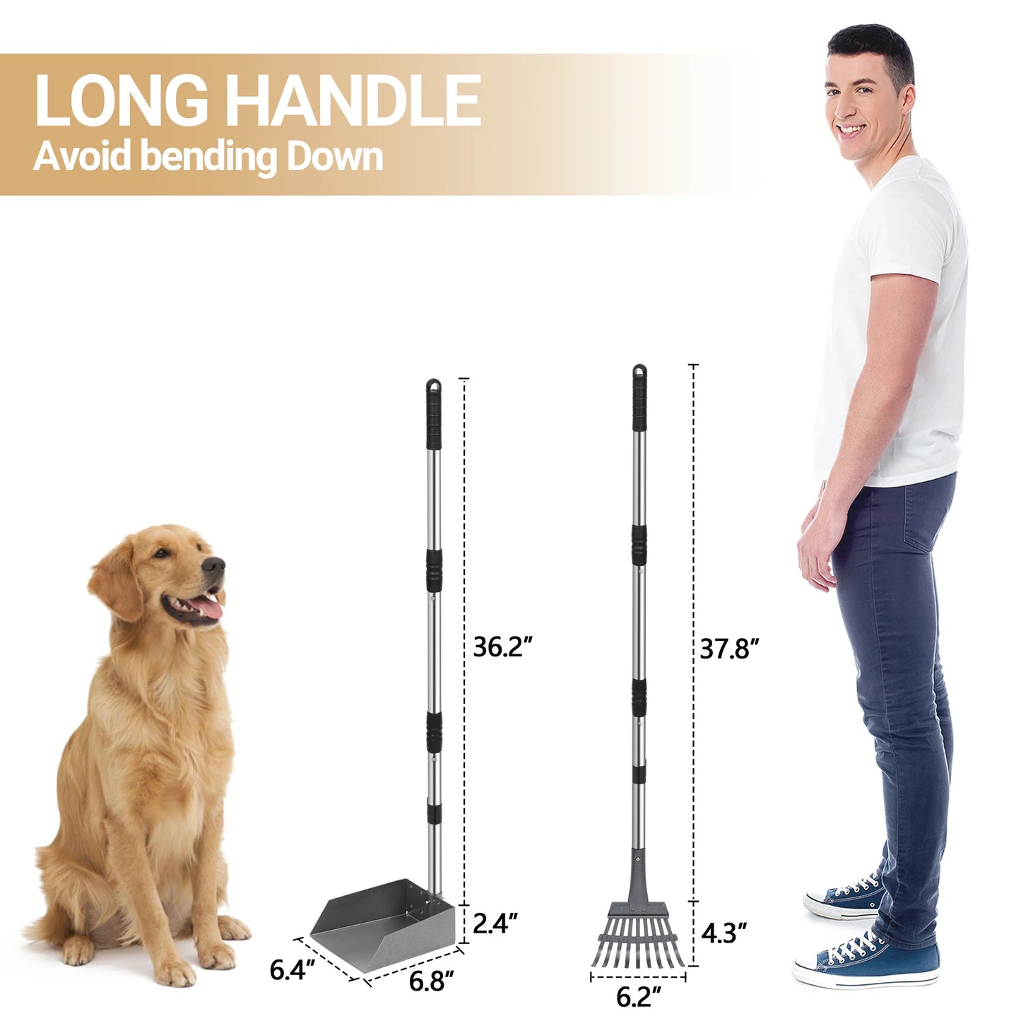 Dog Pooper Scooper With Tray And Adjustable Handles