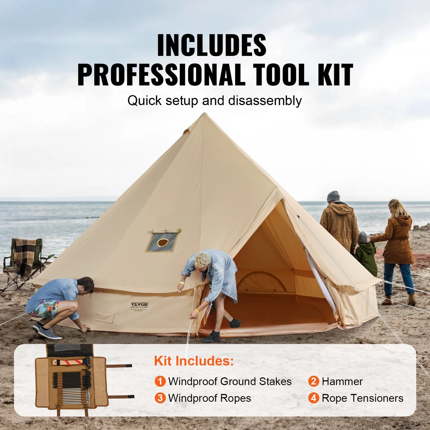VEVOR Canvas Bell Tent All Season Camping Holds Eight People