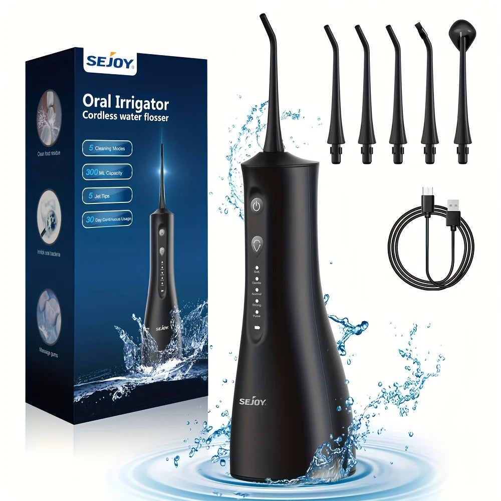SEJOY USB Rechargeable Dental Water Flosser with 5 Modes