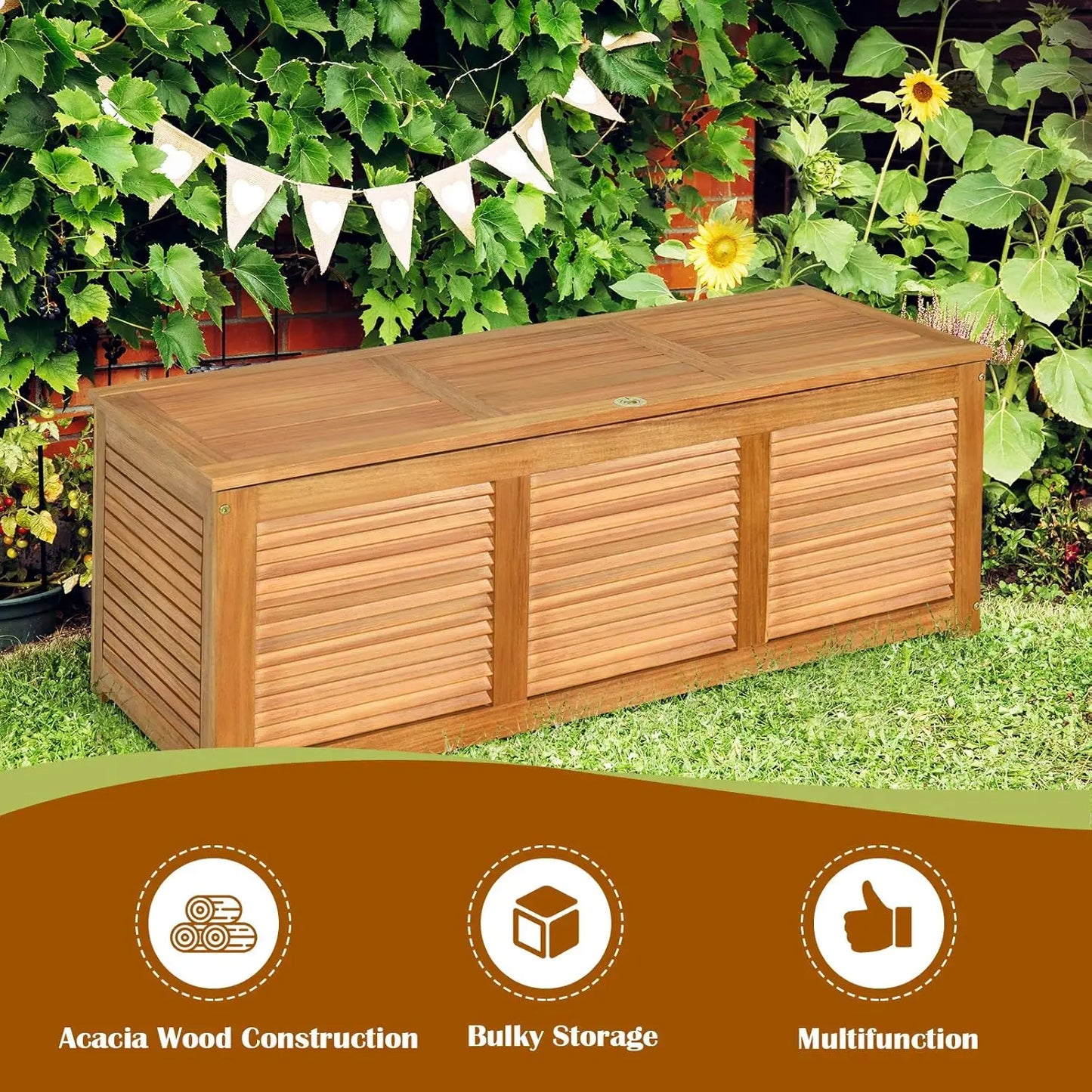 Acacia Wood Deck Box Outdoor Storage Bench For Cushions