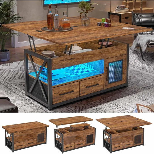 40 Inches Lift Top Coffee Table With Storage And LED