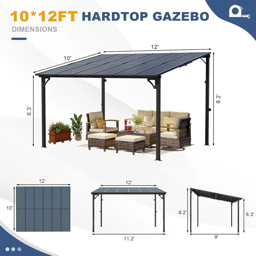 Wall Mounted Lean To Metal Gazebo Awning For Patio Black
