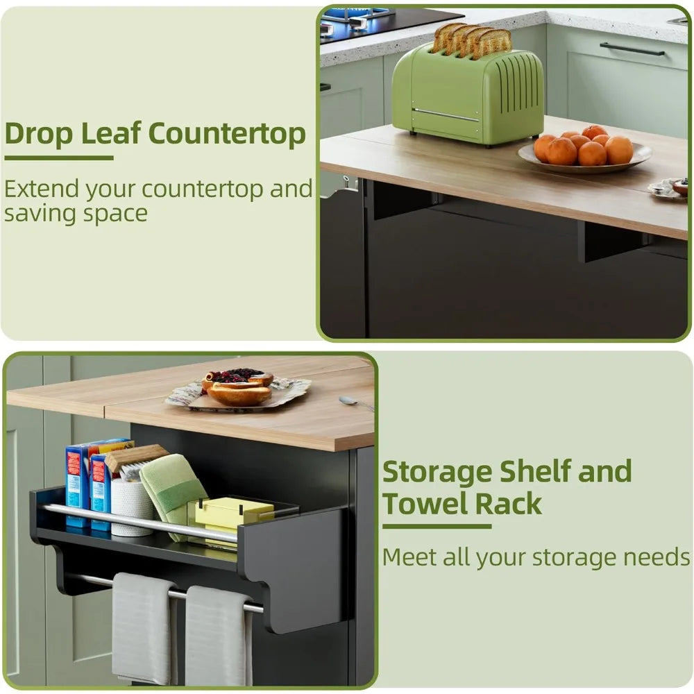 Rolling Kitchen Island Cart with Drop Leaf and Storage Options