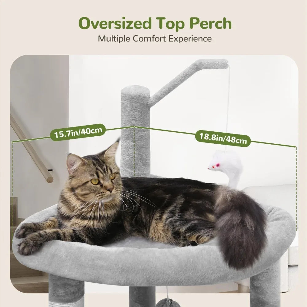 ZHIYONG F64 Cat Tree Tower with Scratching Post for Large Cats