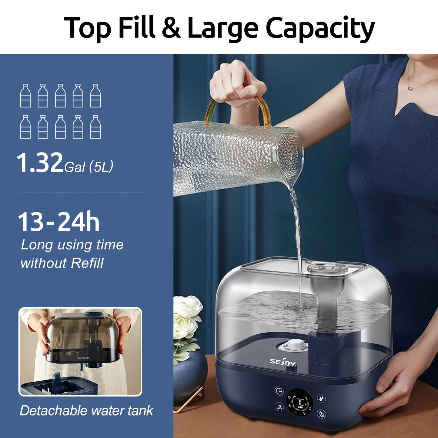 Sejoy 5L Large Room Humidifier With Aromatherapy Diffuser