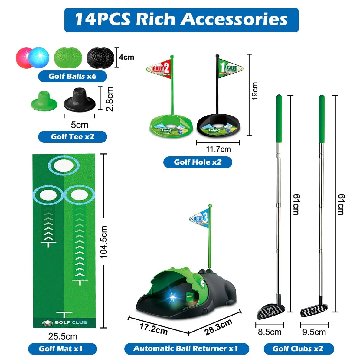 Kids Toy Golf Club Set with LED Ball Returner Fun Game