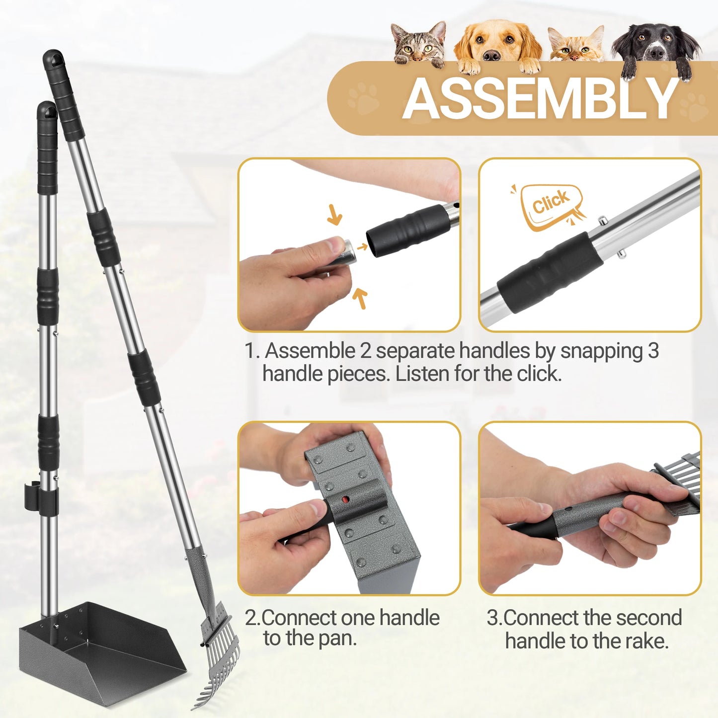 Dog Pooper Scooper With Tray And Adjustable Handles