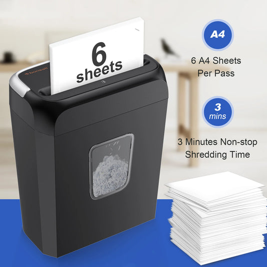 Bonsaii 6-Sheet Cross Cut Shredder for Home Office Use