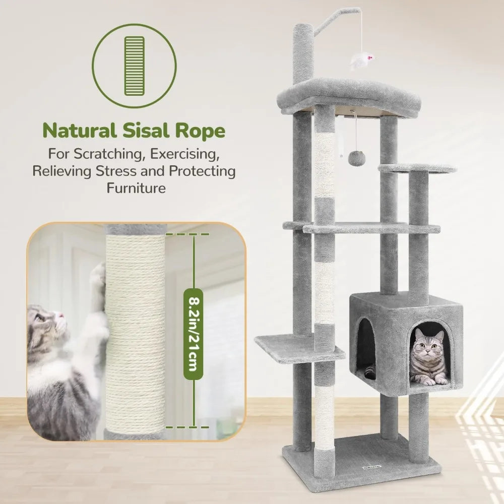 ZHIYONG F64 Cat Tree Tower with Scratching Post for Large Cats