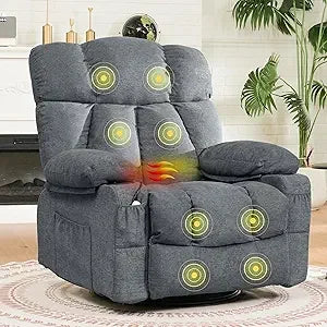 DAFIFY Oversized Swivel Rocker Recliner with Massage and USB Charging