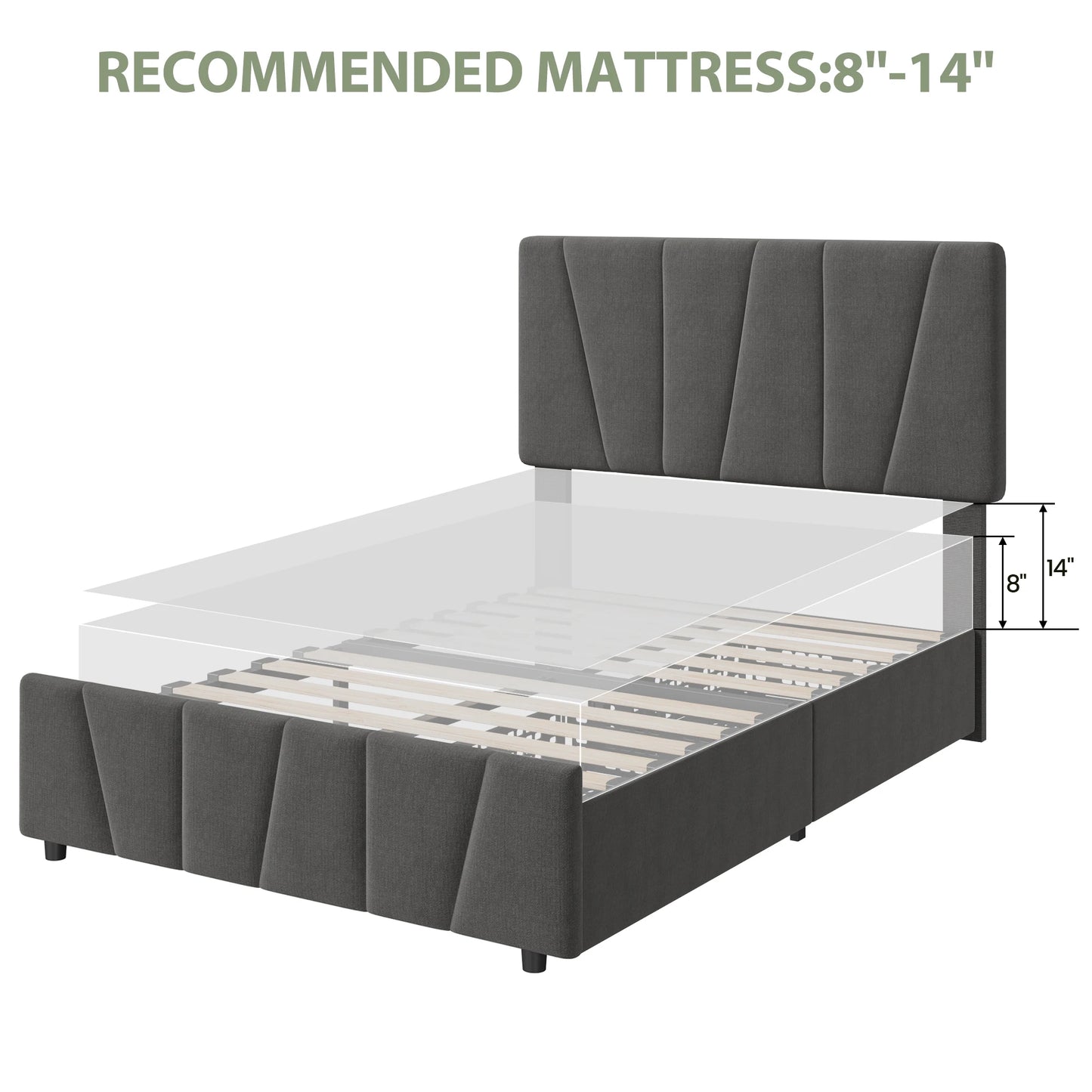 Elegant Full Size Bed Frame with Adjustable Headboard and Storage Drawers