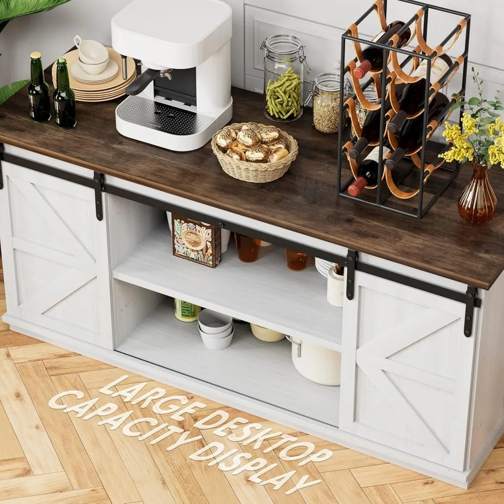 Farmhouse Sideboard Buffet Cabinet With Sliding Doors