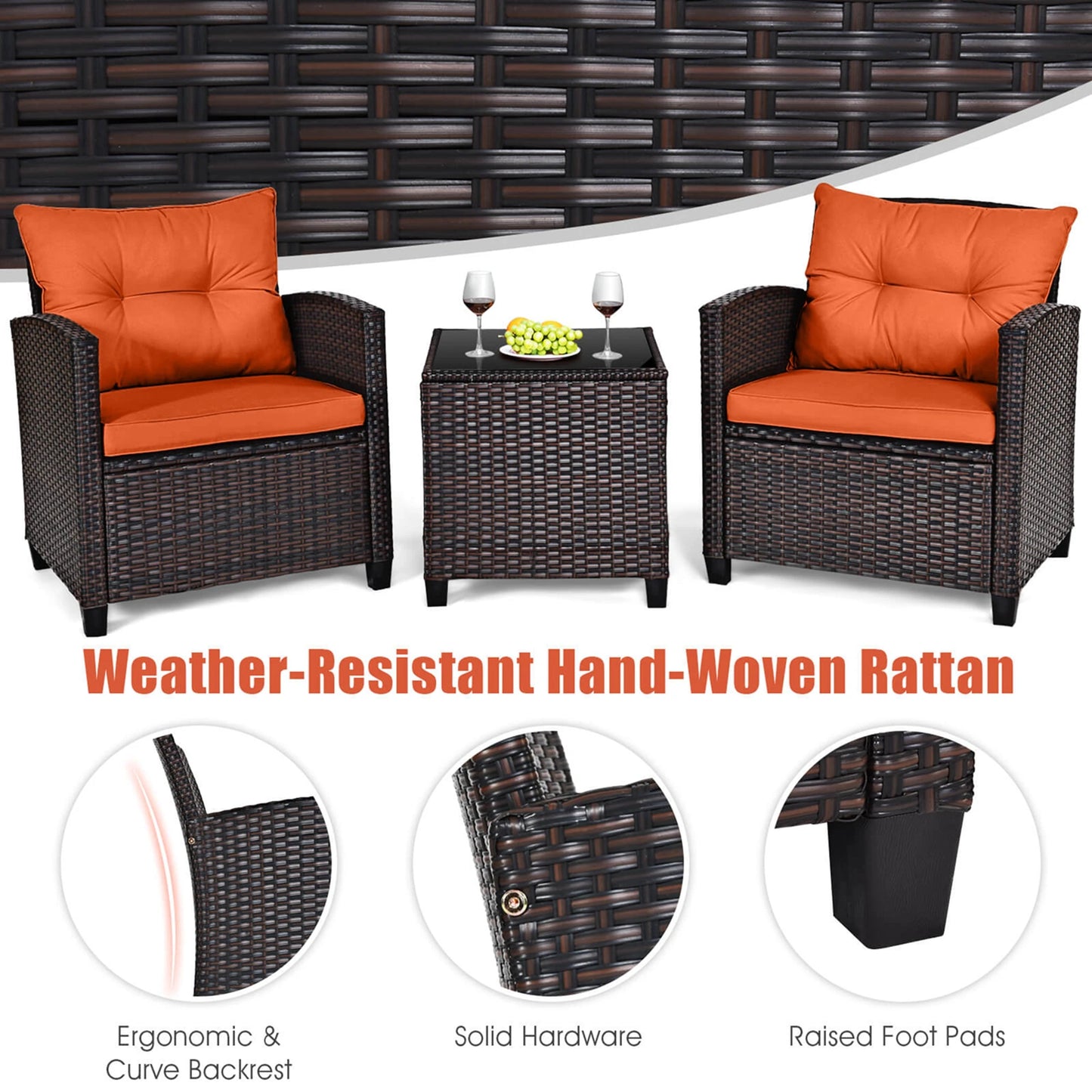 HOMASIS 3 Piece Outdoor Rattan Furniture Set for Stylish Comfort