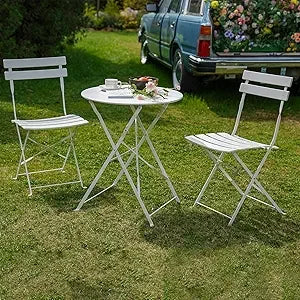 Weather-Resistant 3-Piece Folding Bistro Set for Indoor Outdoor Use