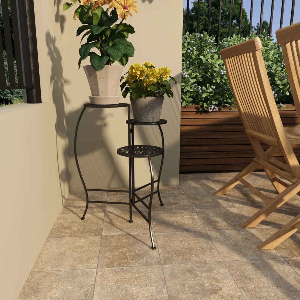 Stylish 3 Tier Black Metal Plant Stand for Space Saving Decor