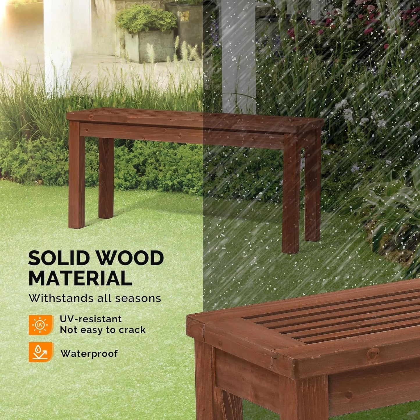 Outdoor Wooden Bench 40 Inch Backless Garden Seat For Patio