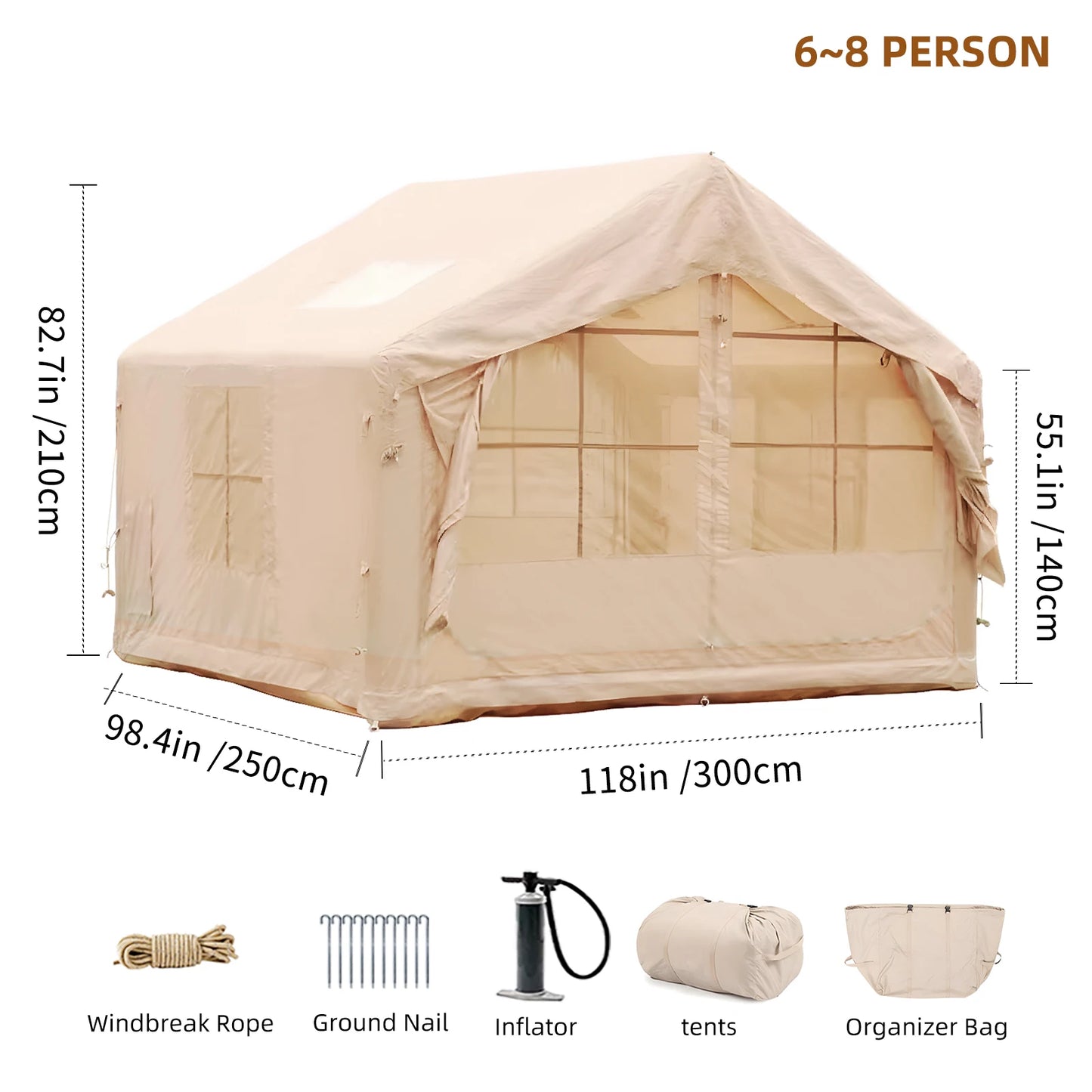 Inflatable Tent – Ultra-Quick Setup for 6 to 8 People with 4 Season Durability