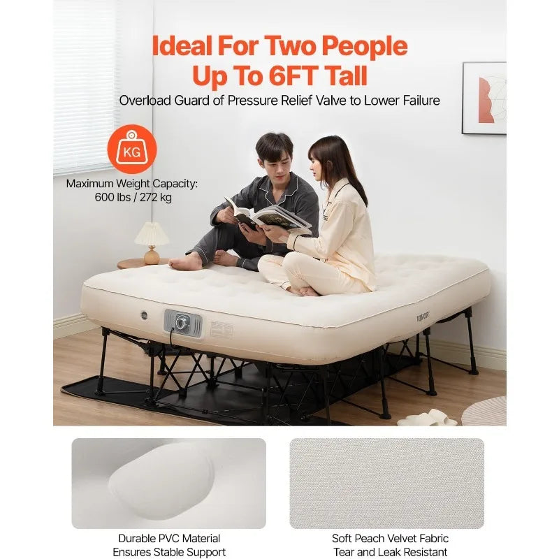 VEVOR Inflatable Camping Cot with Built-in Pump for 2 Adults