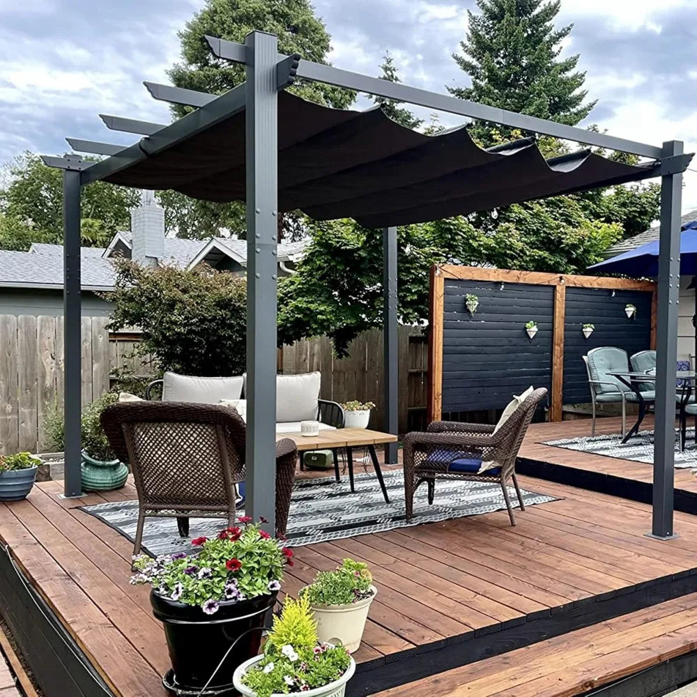 Outdoor Retractable Pergola With Versatile Sun Shade Canopy