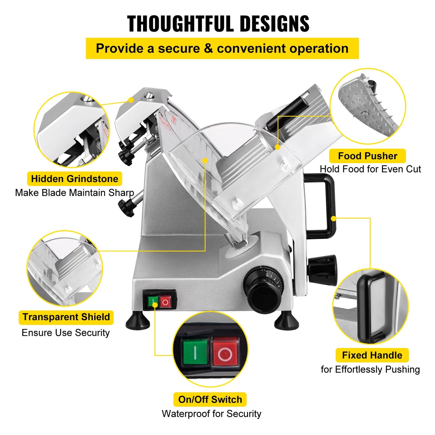 VEVOR 8 Inch Meat Slicer with Adjustable Thickness for Home and Commercial Use