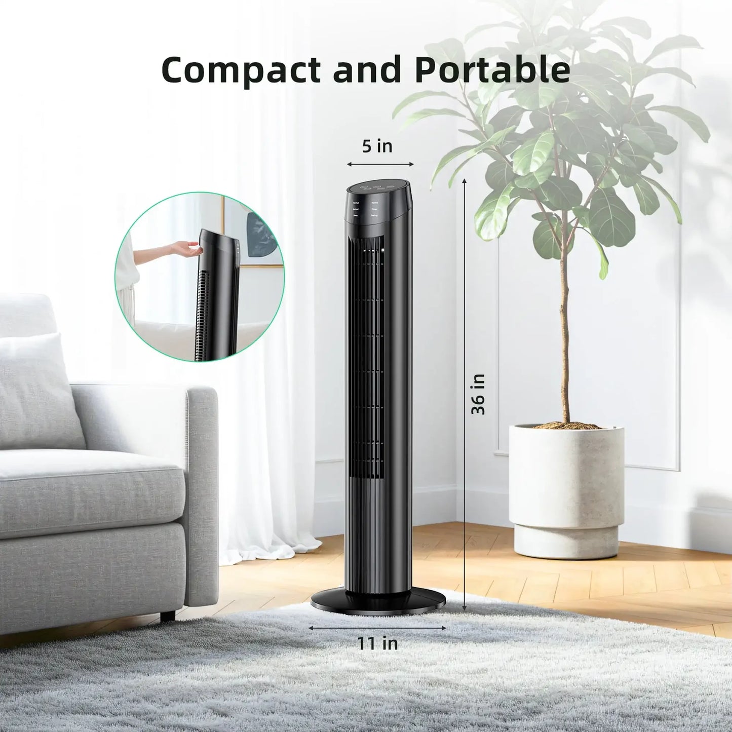 SZRSTH 36 Inch Oscillating Tower Fan With Timer And Three Speeds