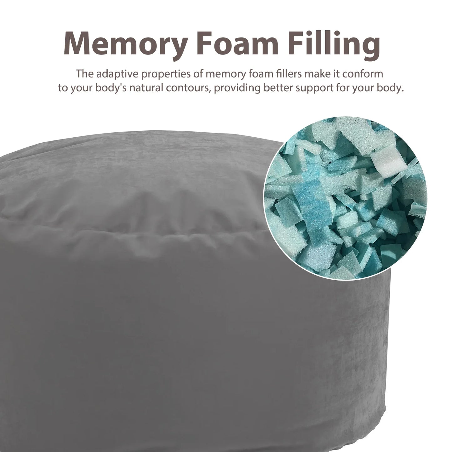 Oversized 3/4FT Bean Bag Chair with Washable Cover for Comfort