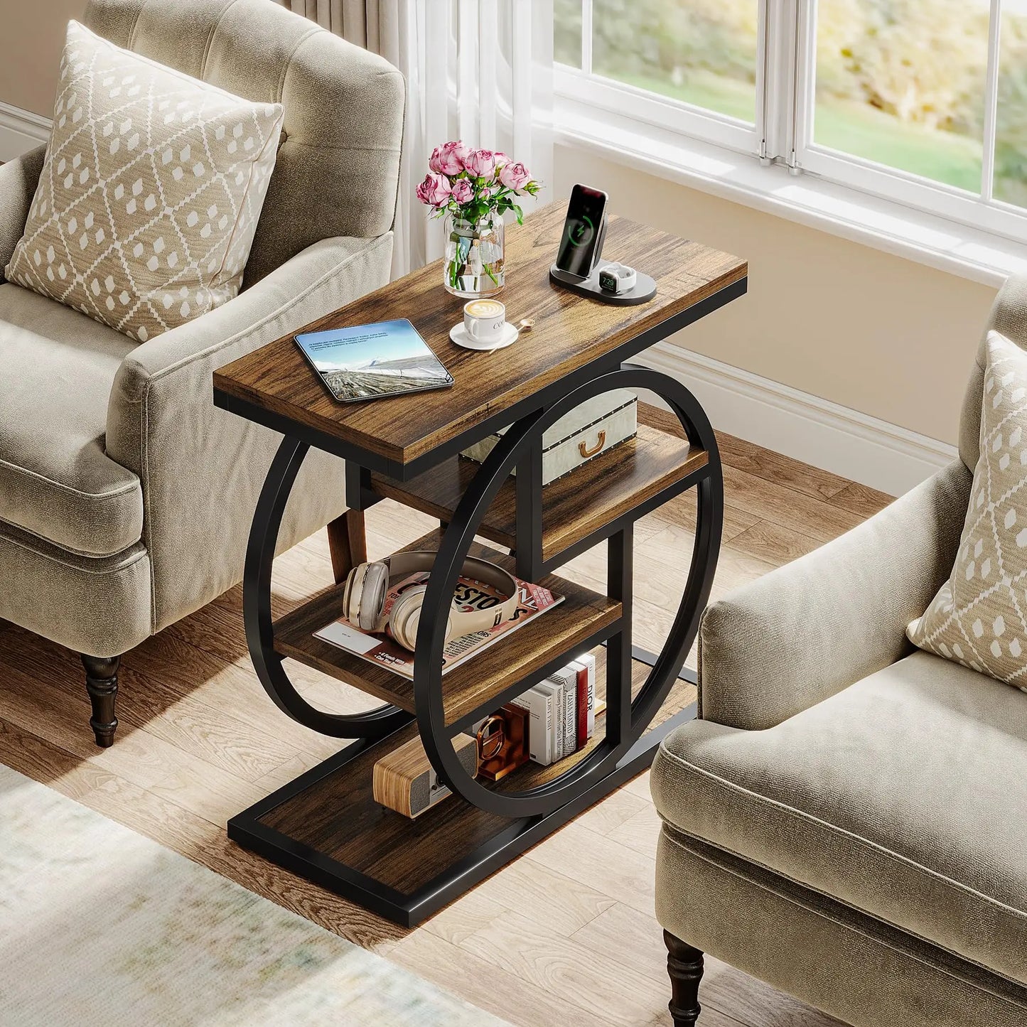 Tribesigns End Table With Storage Shelves Narrow Side Table