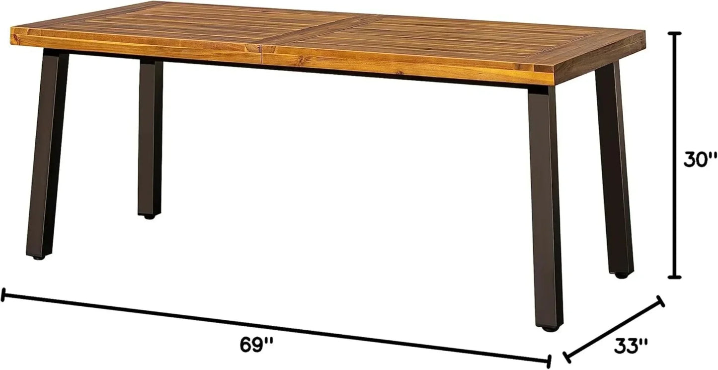 Acacia Wood Dining Table For Six With Iron Legs Outdoor