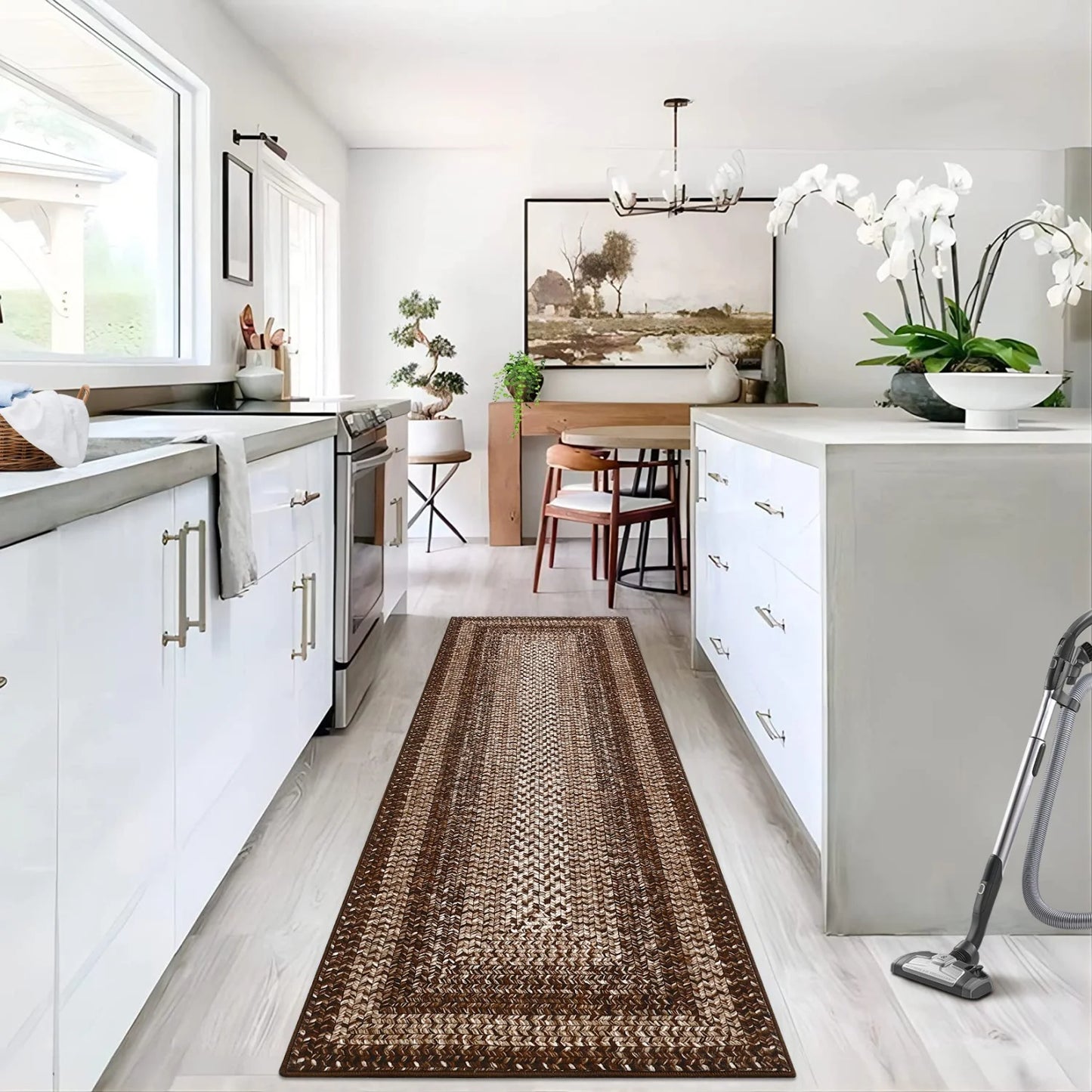 Washable Area Rug Non Slip Braided Print Living Room