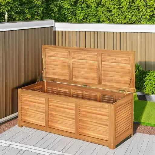 Acacia Wood Deck Box Outdoor Storage Bench For Cushions