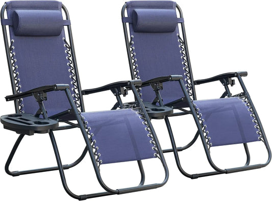 Zero Gravity Patio Chair Folding Outdoor Lounge with Cup Holder