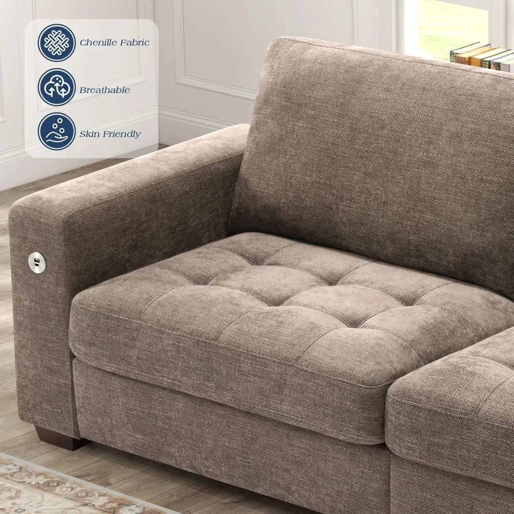 Living Room Chenille Sofa With USB Charging Removable Cover