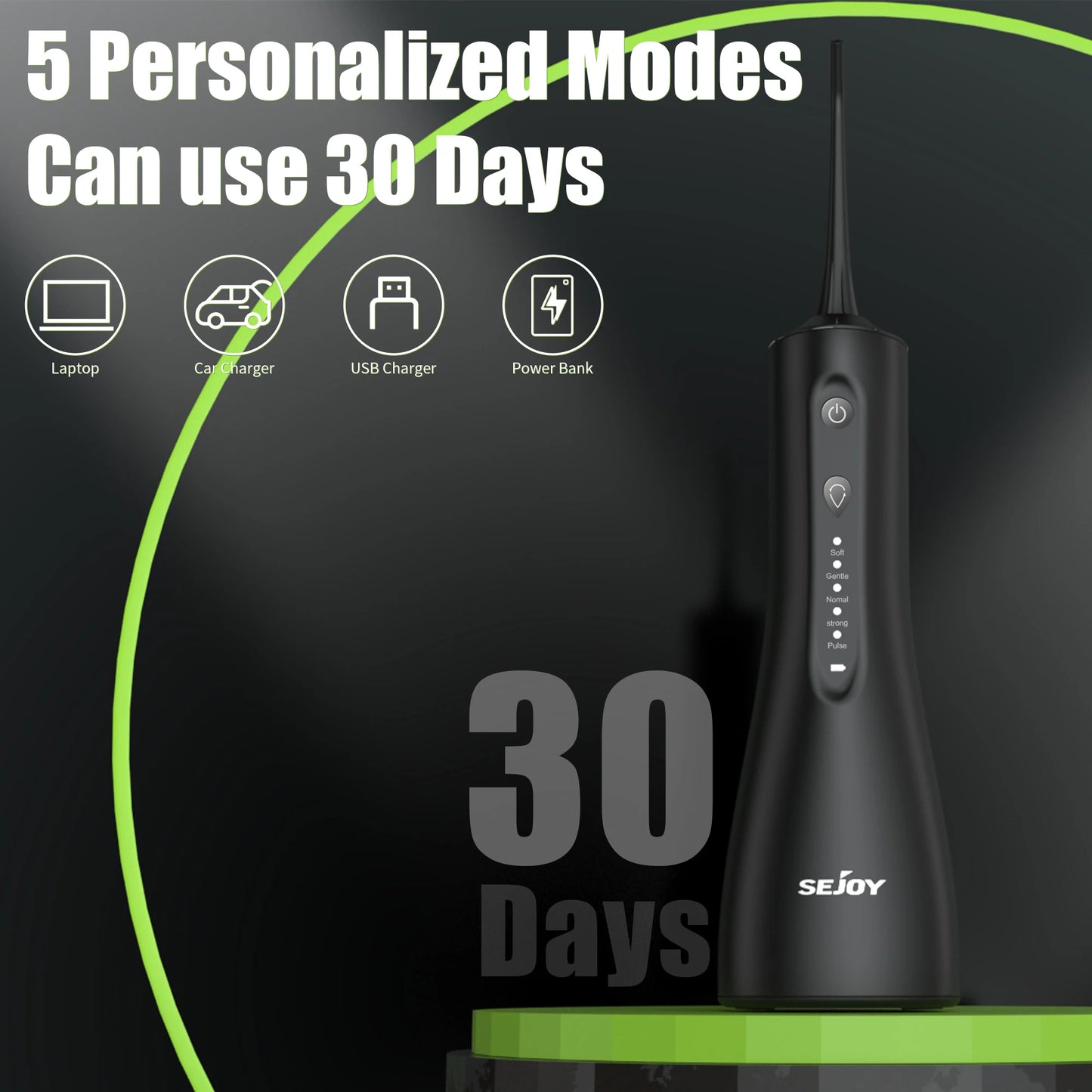 SEJOY USB Rechargeable Dental Water Flosser with 5 Modes
