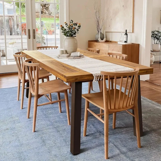 Acacia Wood Dining Table For Six With Iron Legs Outdoor