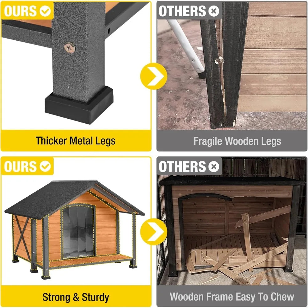 Insulated Outdoor Dog House With Iron Frame And Porch