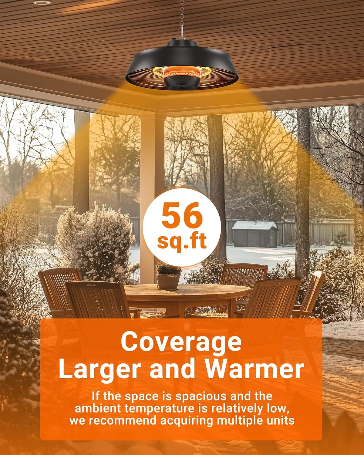 Patio Heater 1500W Infrared With Remote Outdoor Hanging